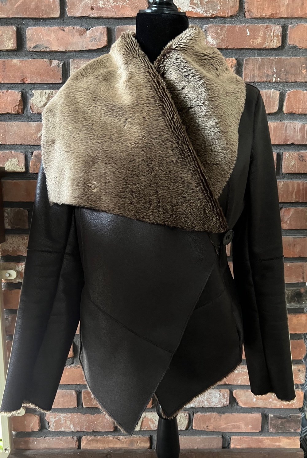 Spiegel Faux leather and fur Drape coat