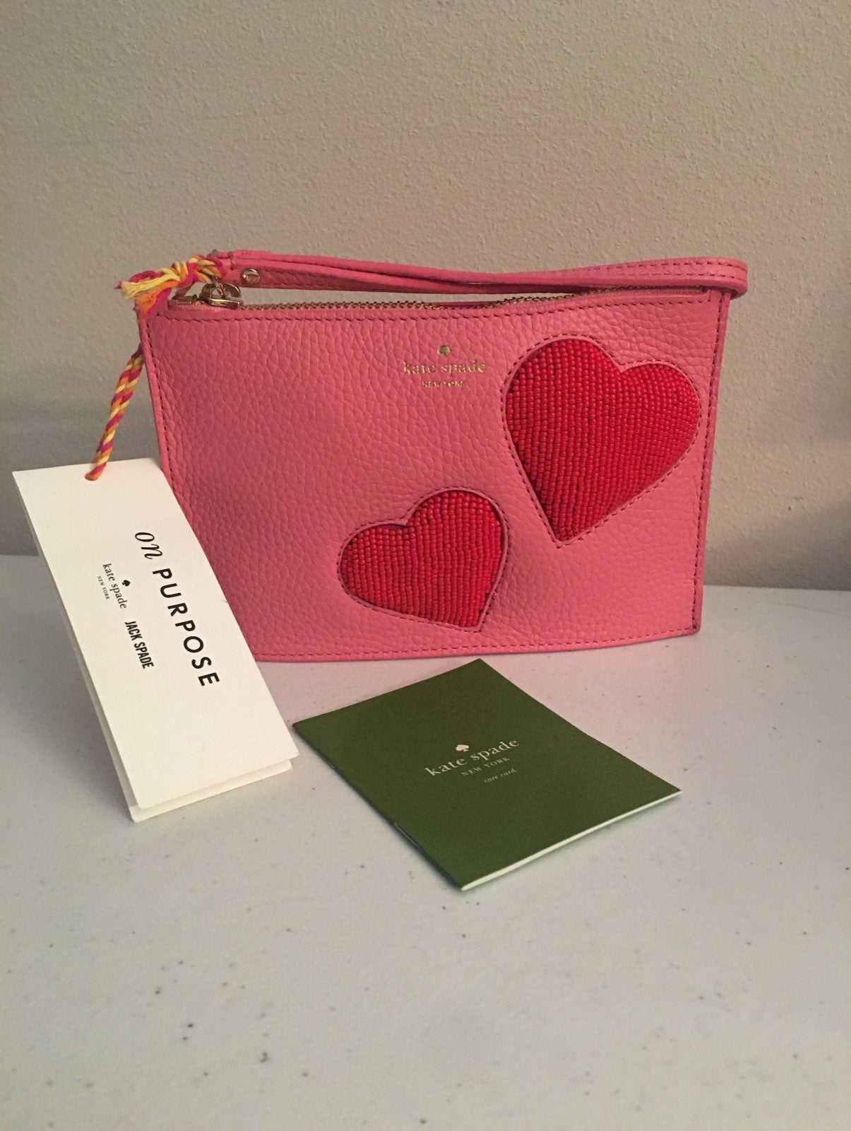 Kate Spade Leather Heart Wristlet Pink