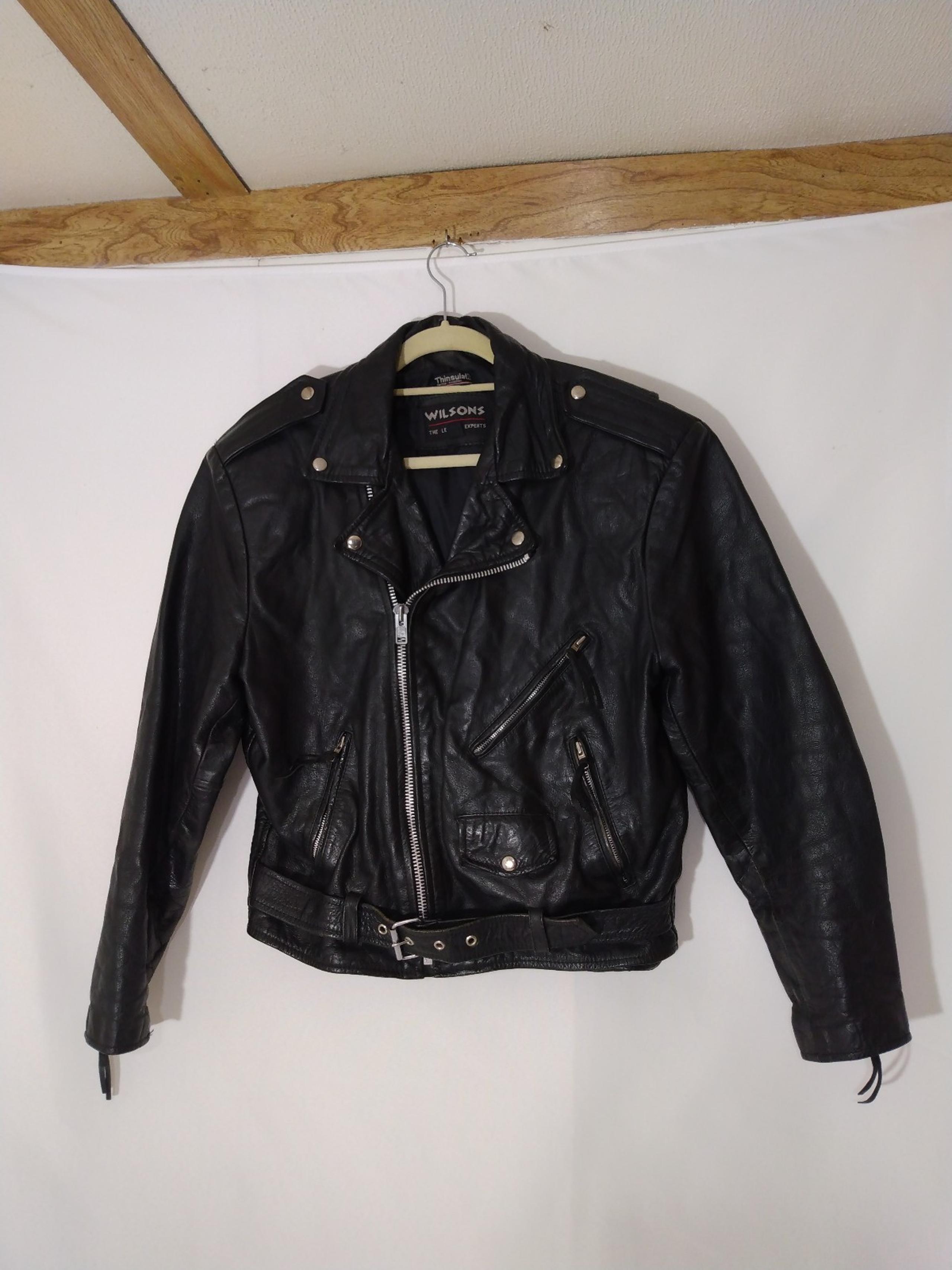 Mens Vintage Wilsons Black Leather Motorcycle Biker Heavy Jacket Sz Large