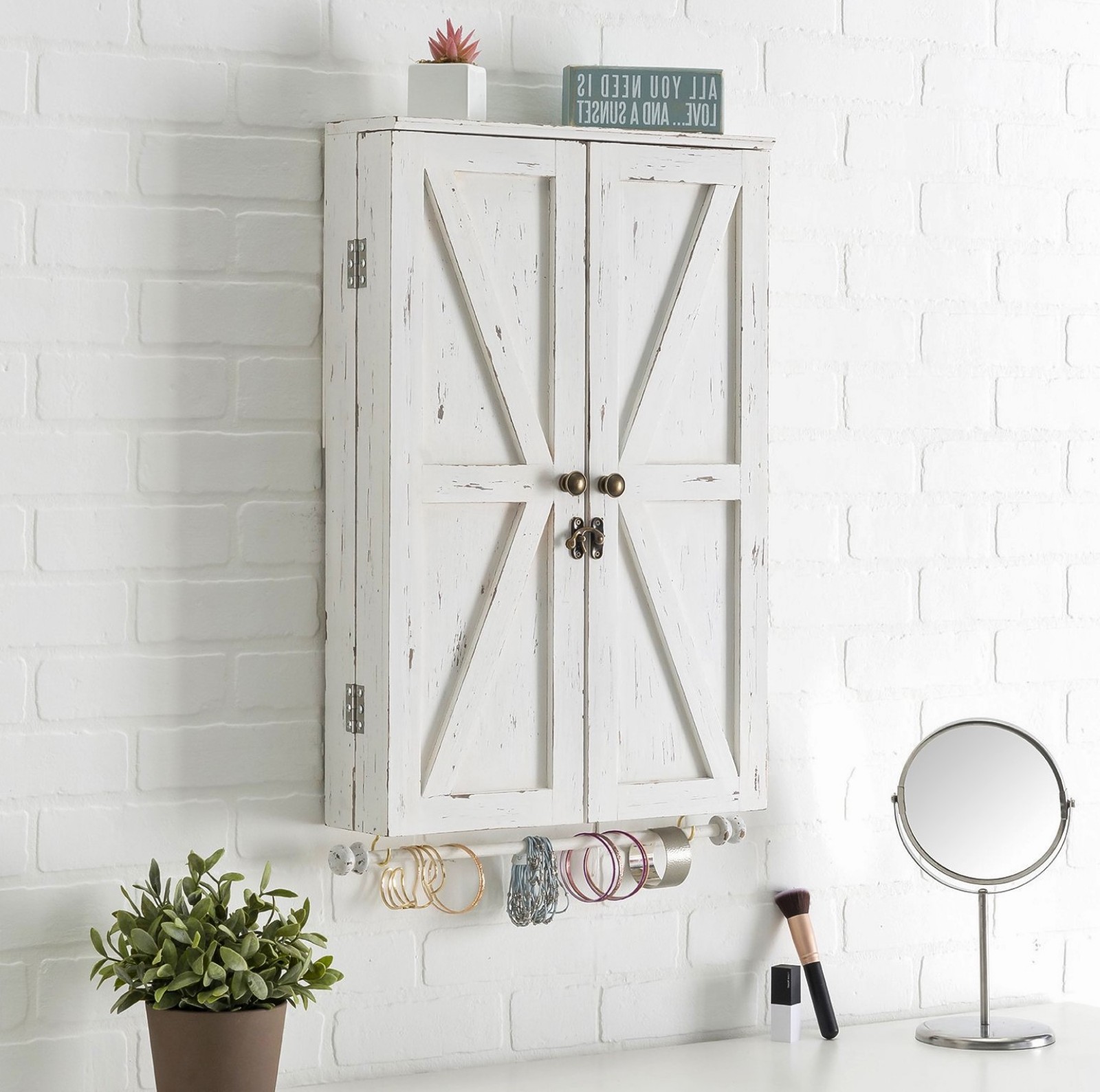 Jewery Box Cabinet high quality Rustic Wall Jewelry Organizer with Barndoor Decor
