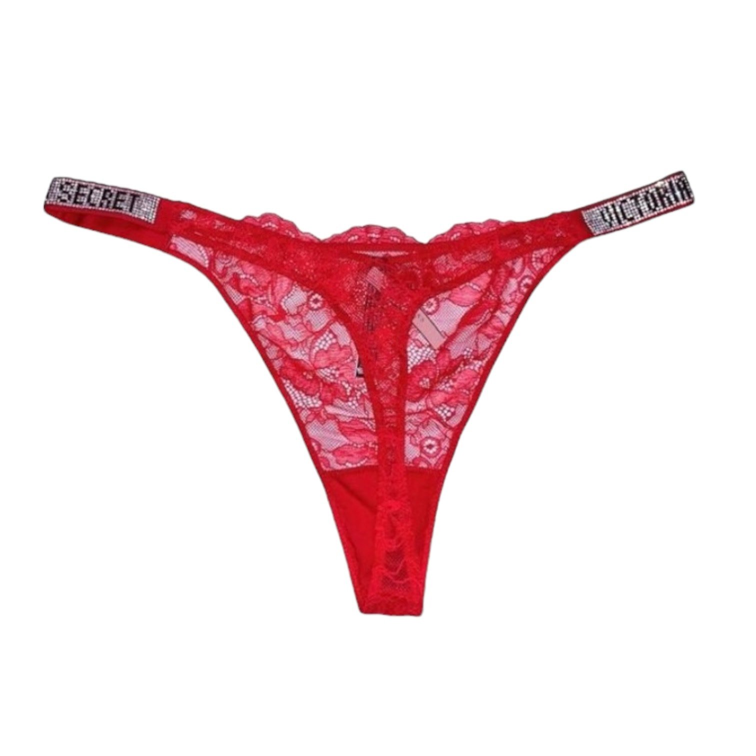 Victoria's Secret Shine Strap Lace Thong Lipstick Red Size XXL