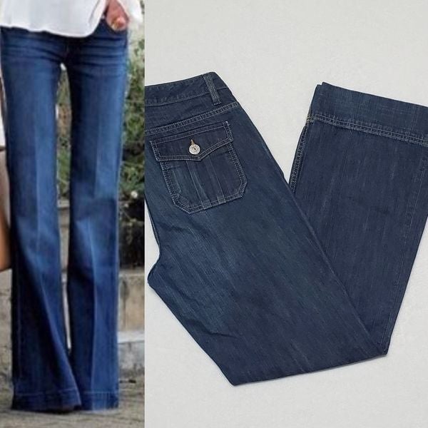 Banana Republic Contoured Bootcut Wide Leg Mid Wash Mid Rise Cotton Jeans 8