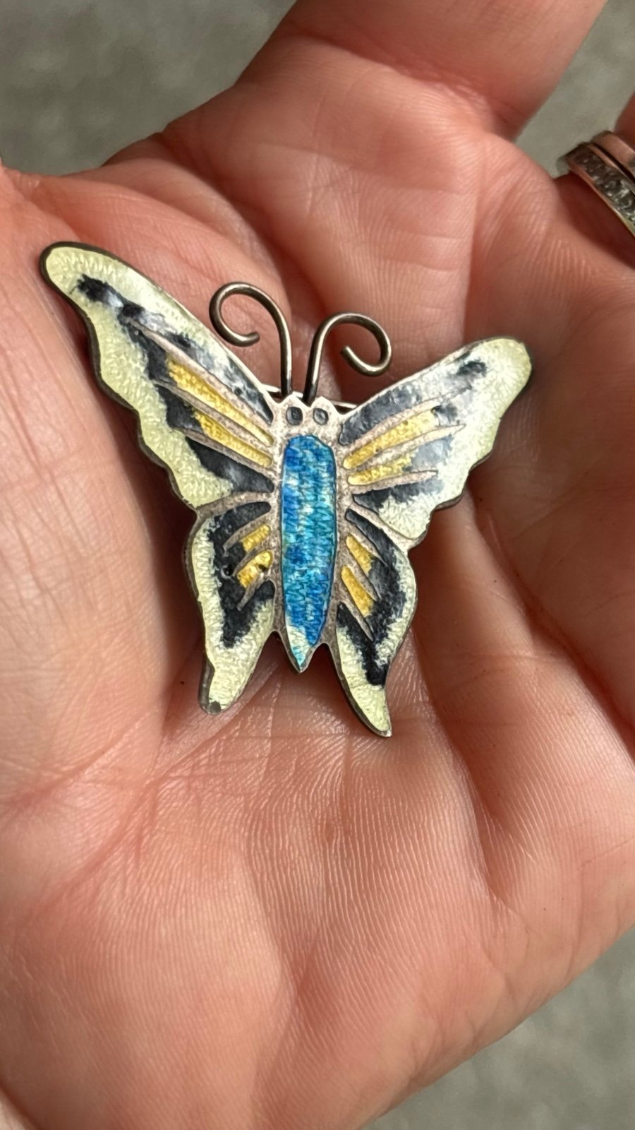 FEDERICO JIMENEZ Butterfly Signed 925 Sterling Enameled Brooch Pin
