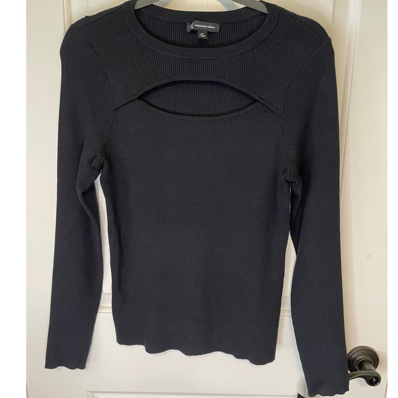 INC womens medium sweater deep blank crew neck cut out ribbed