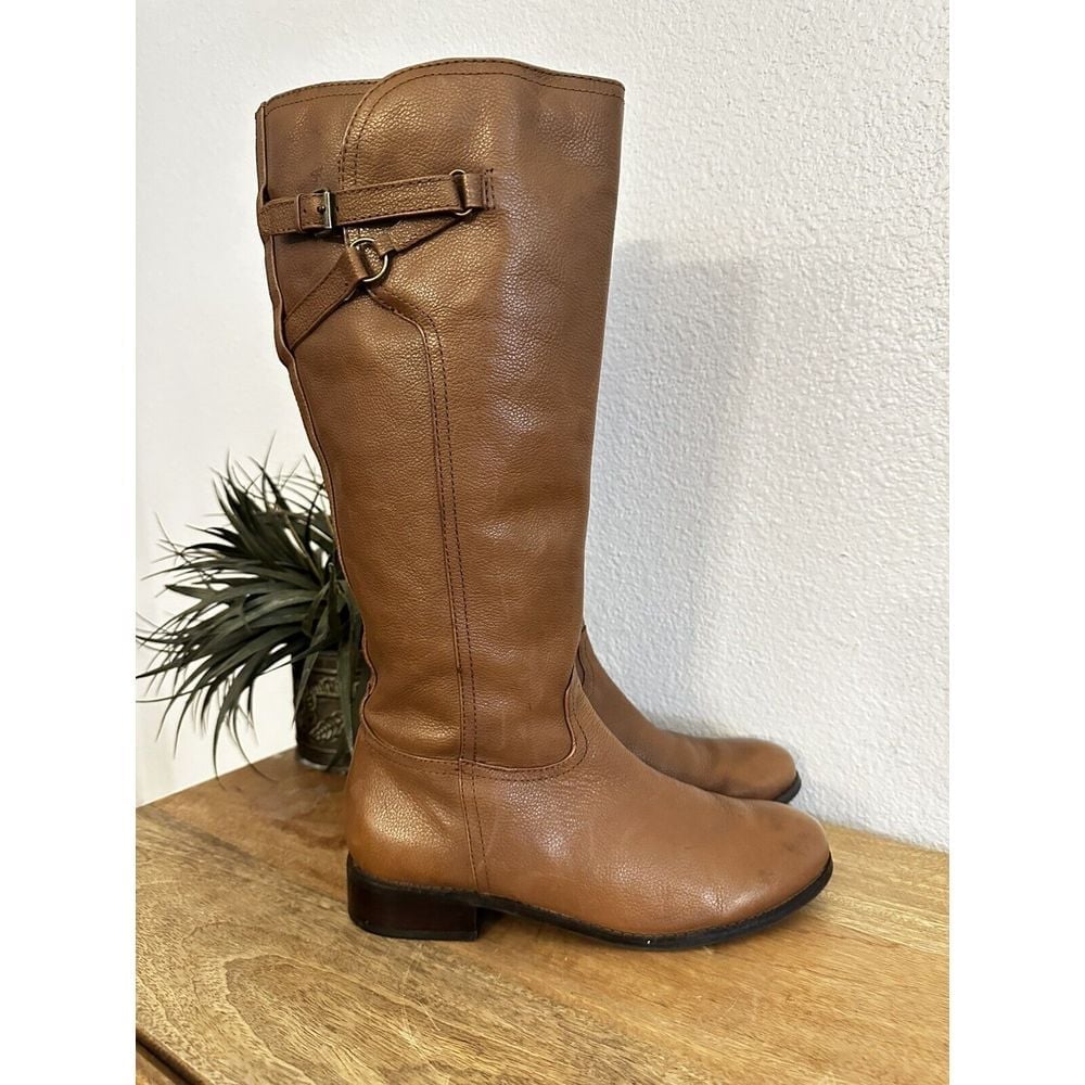 Trotters Genuine Leather Riding Boots Women 7.5 Cognac Brown Equestrian Tall