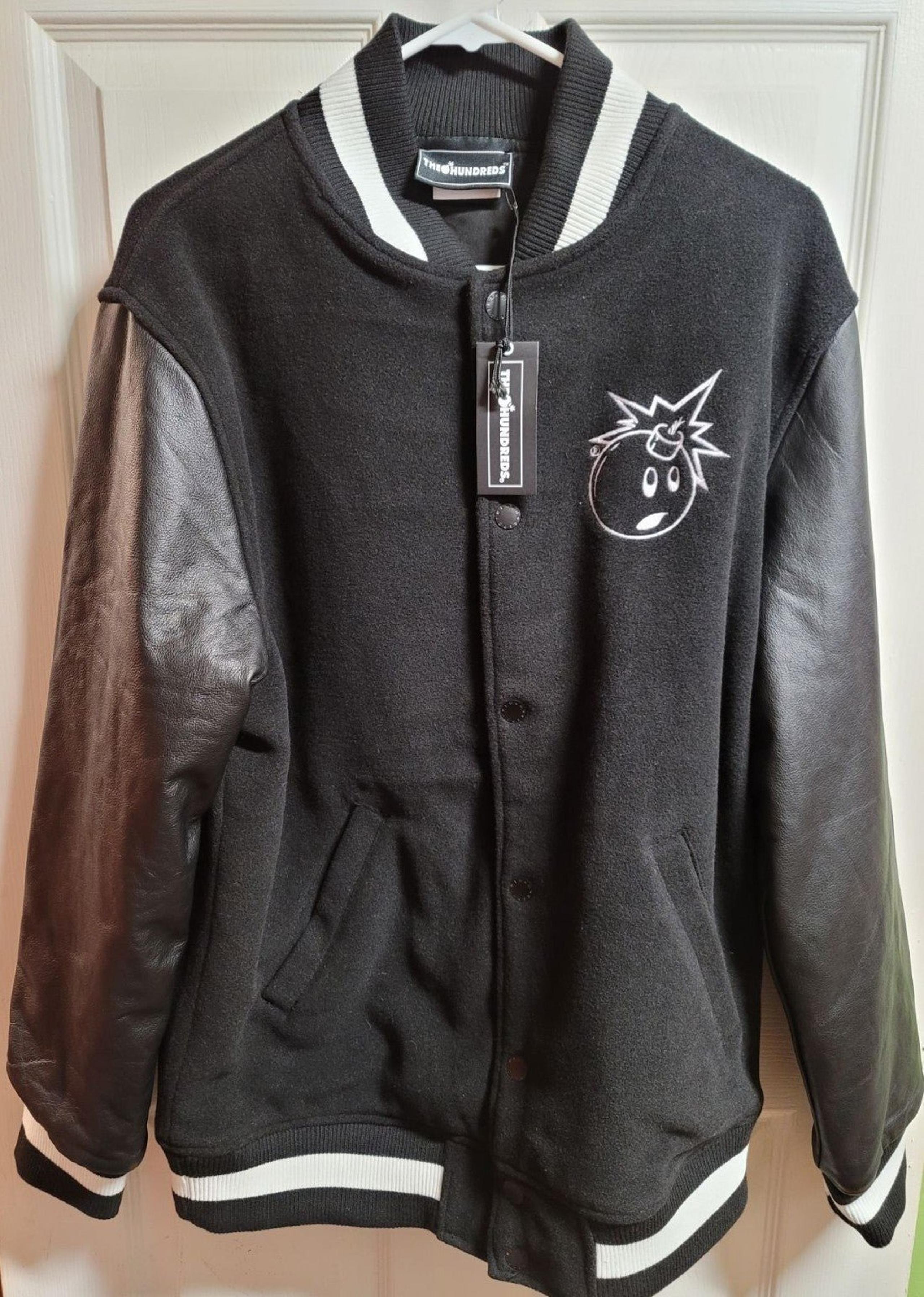 The Hundreds Adam Bomb Black Varsity Letterman Jacket Size Large