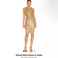 New Norma Kamali Diana Mini Dress Gold Metallic One Shoulder XS
