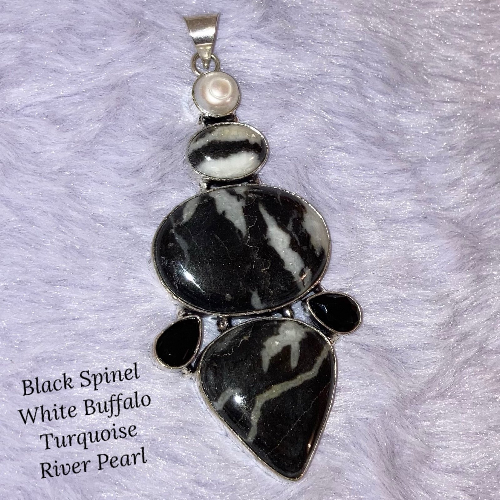 White Buffalo Turquoise Black Spinal River Pearl Handmade Pendant