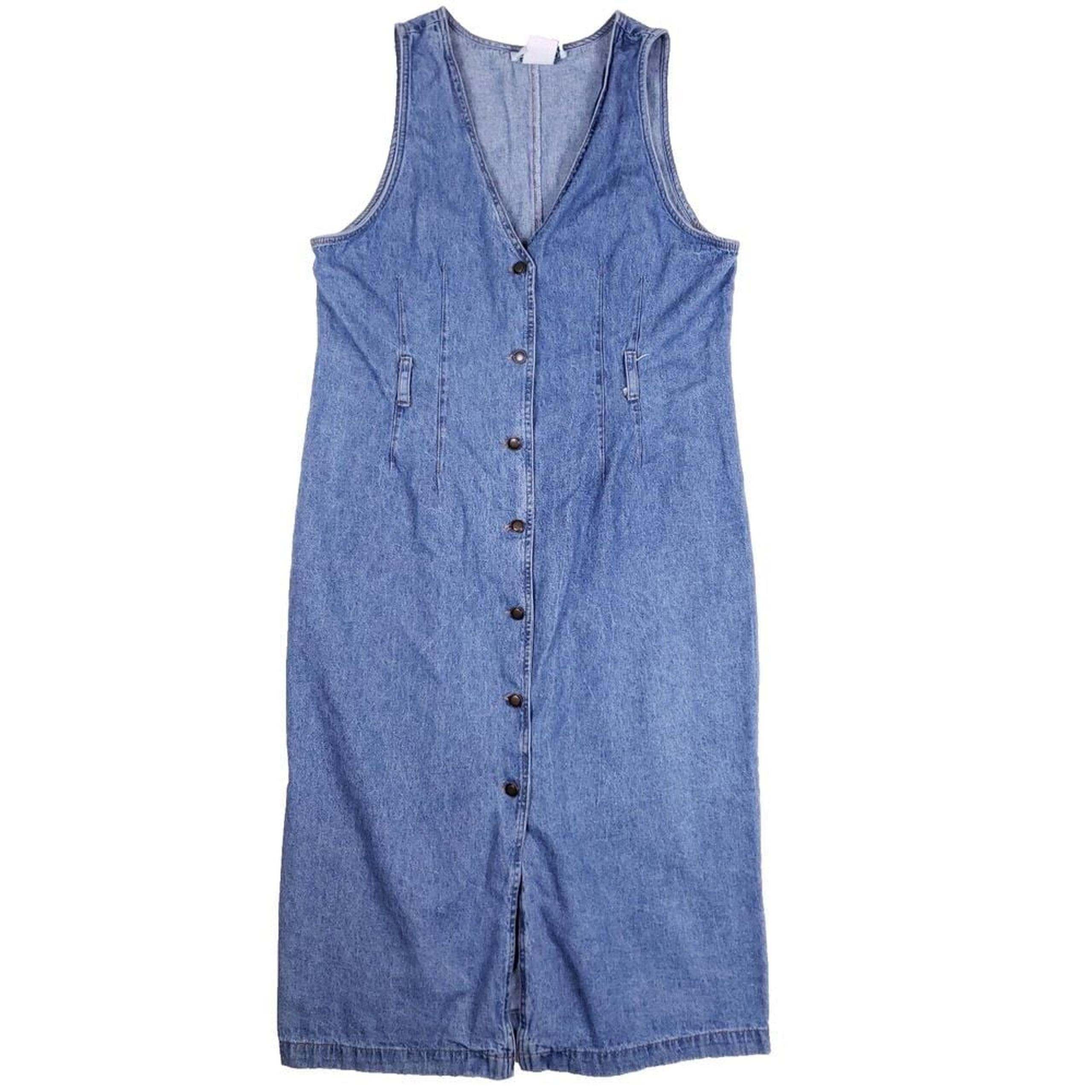 Studio Ease Button Front Denim Midi Dress 14P Blue Sleeveless Prairiecore Farm