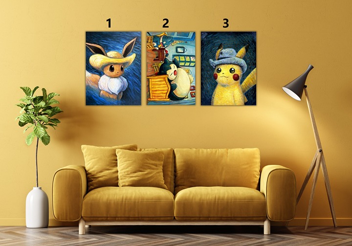 Set Of 3 Pikachu Evee Snorrlax Poster Wall Art