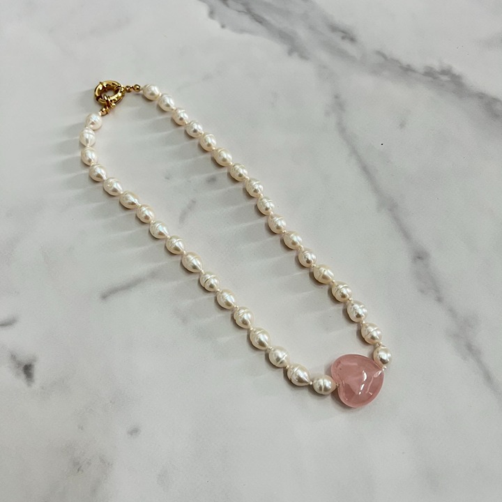 Baroque Freshwater Pearl Rose Quartz Heart Beaded Necklace