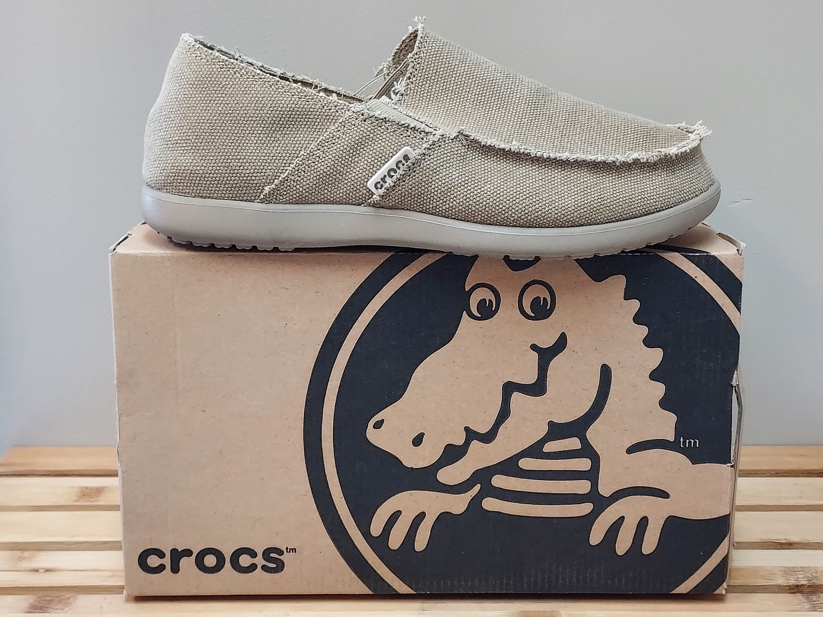 Crocs Mens | Khaki | Relaxed Fit Canvas Slip On Shoes Size 8
