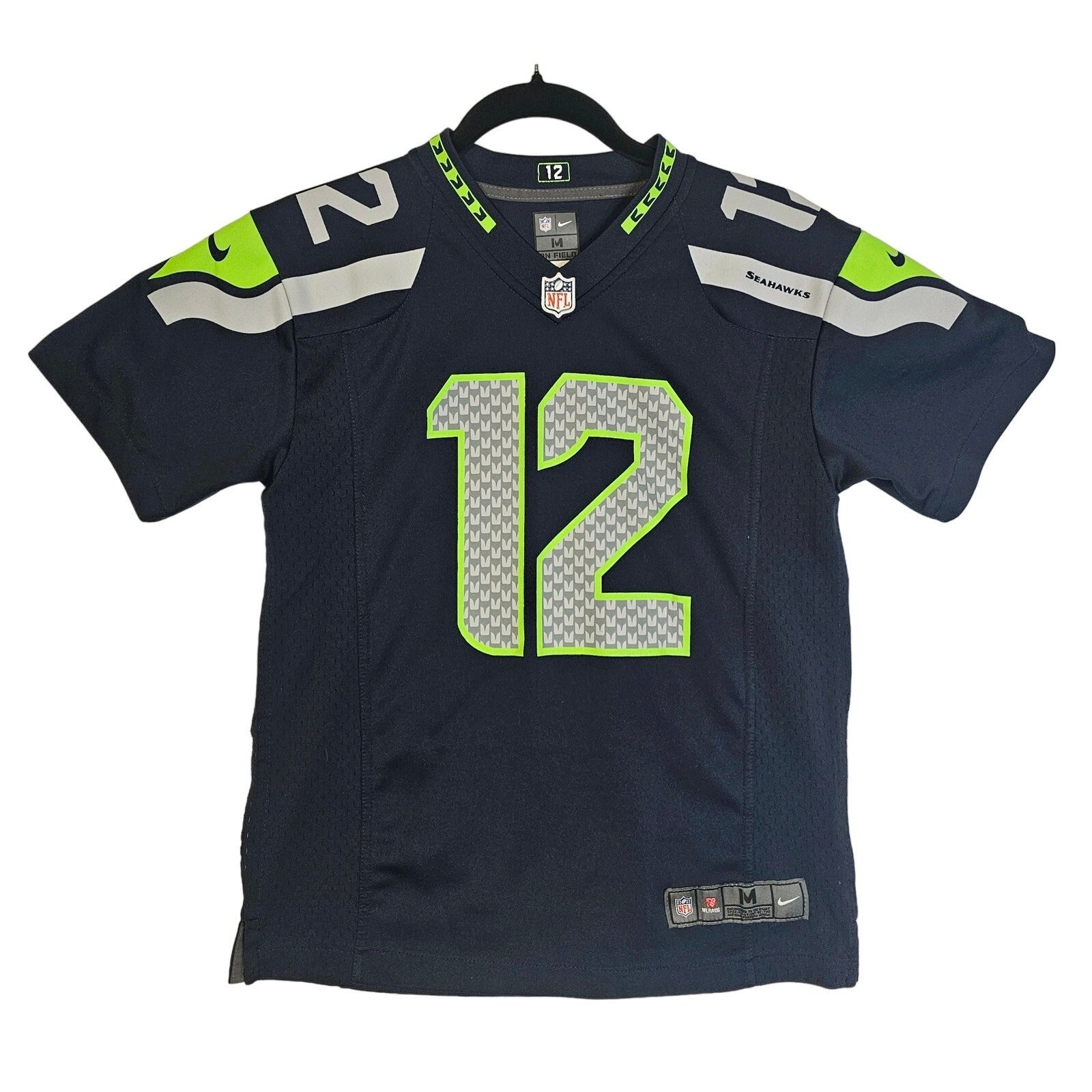 Seahawks Nike Authentic kids SzM(10-12) jersey 12 FAN NavynGreen. Loosen Hems