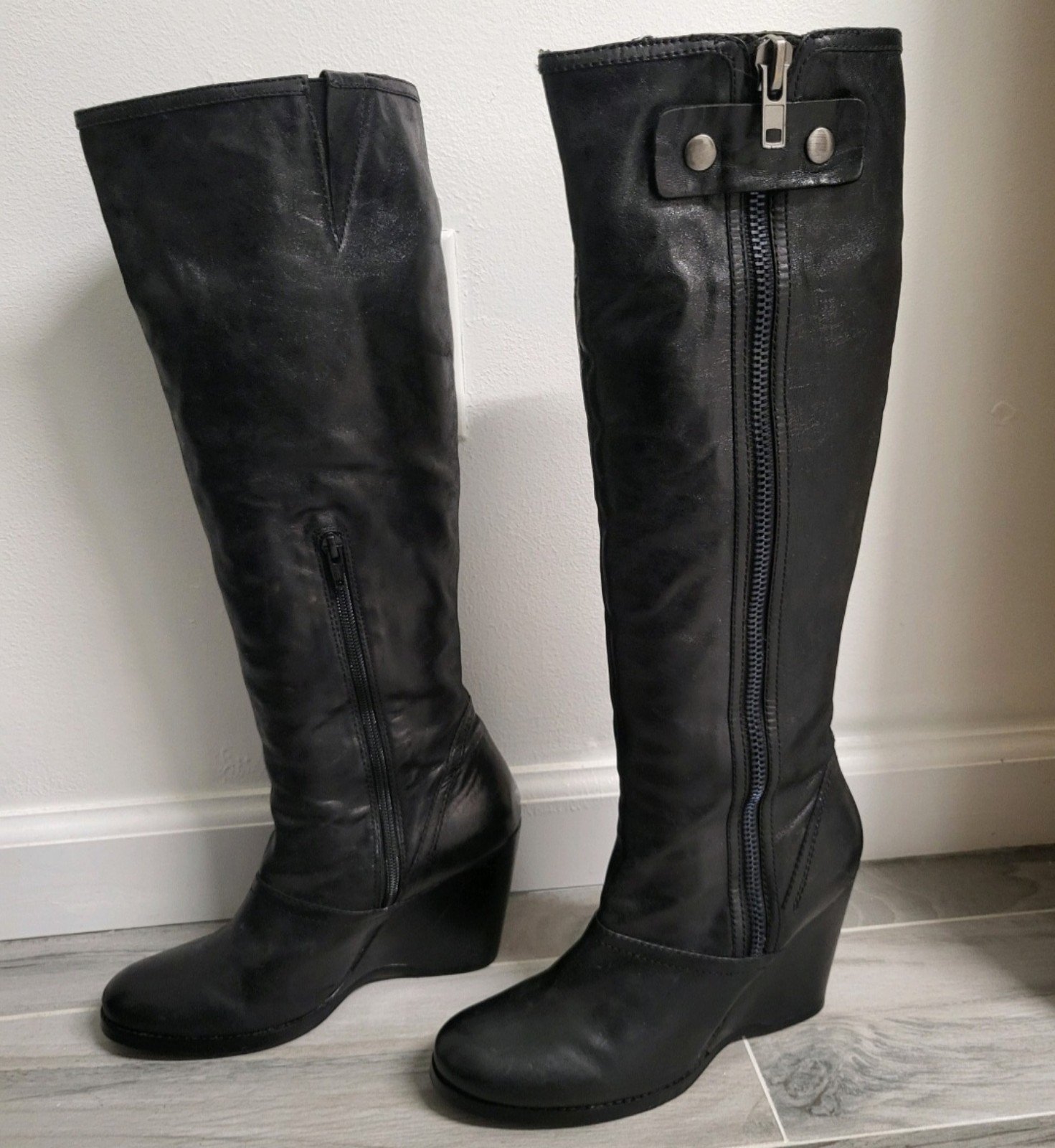 Apepazza tall leather wedge boots US size 7.5
