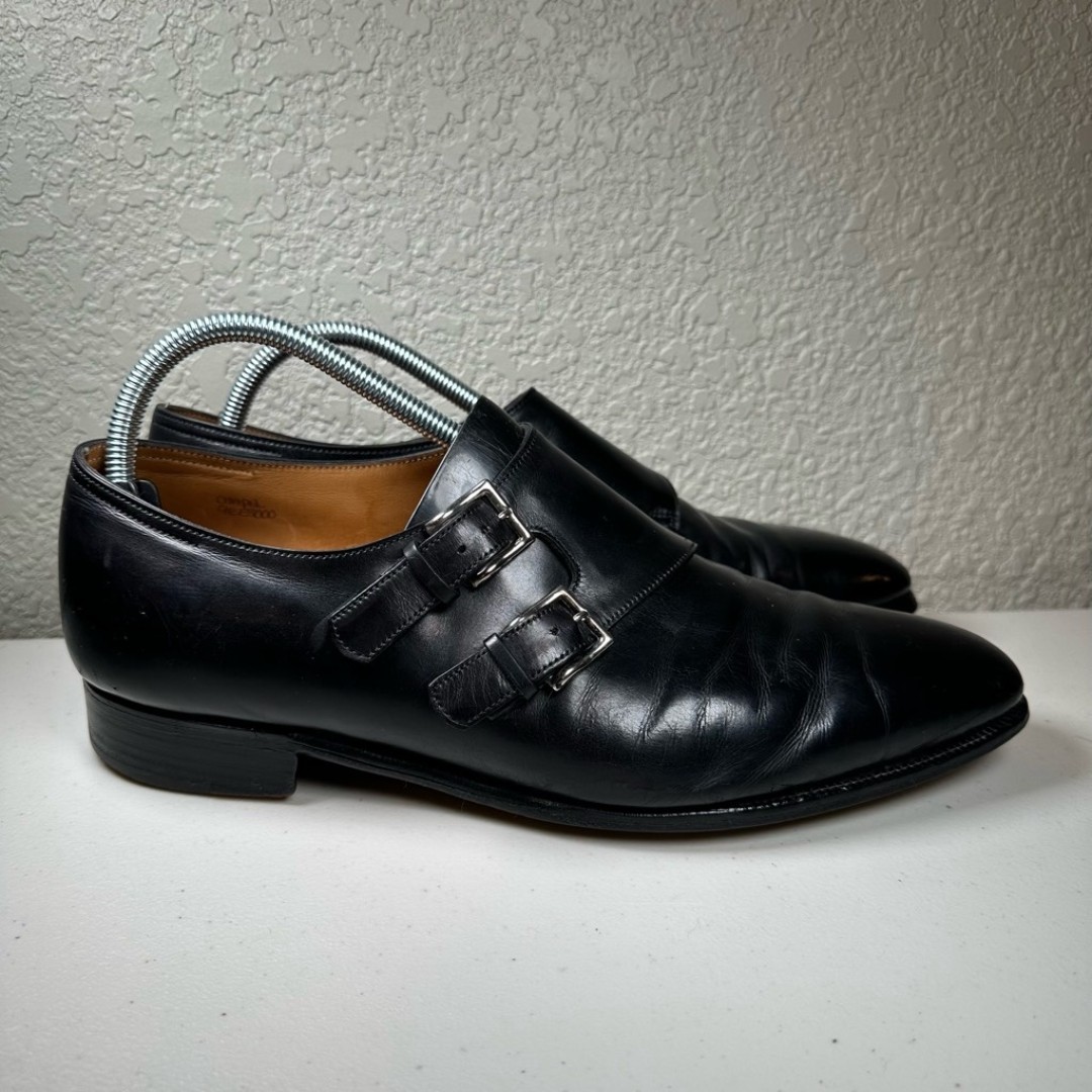John Lobb Mens Chapel Double Monk Strap Dress Shoes Black Leather Buckle UK 9 EE