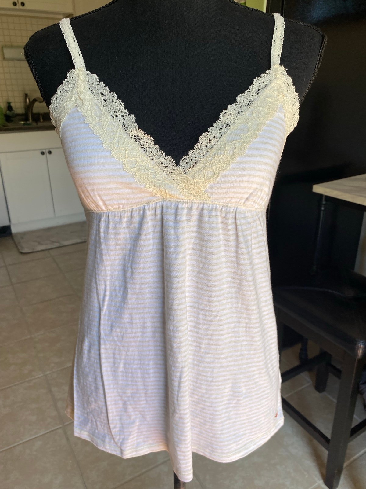 Y2k hollister striped cream and white babydoll lace tank top.
