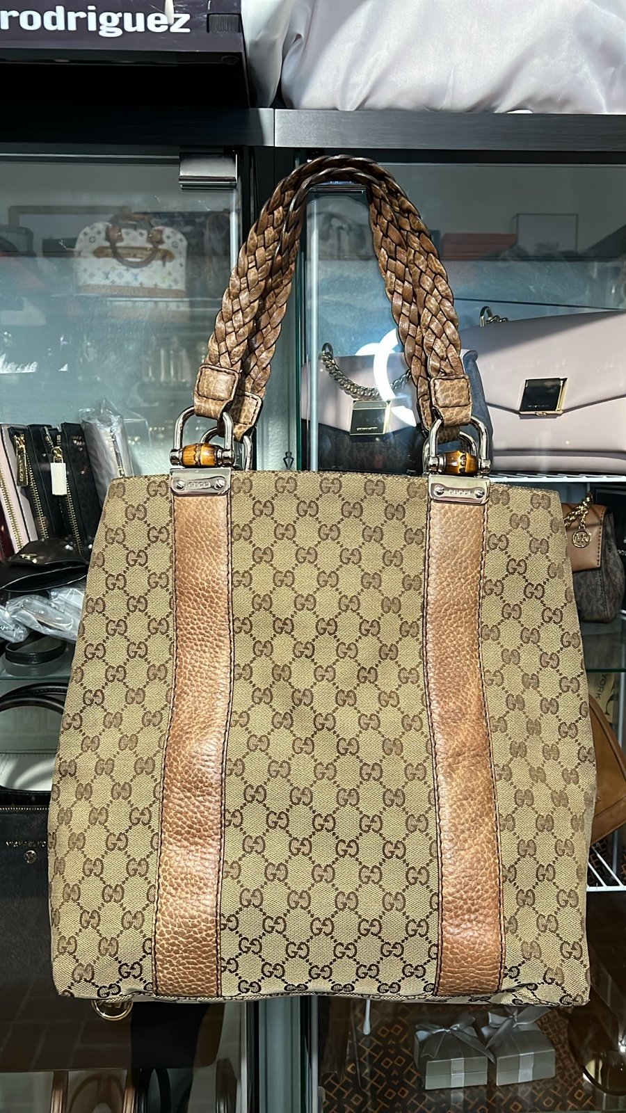 Gucci GG Canvas Bamboo Bar Tote