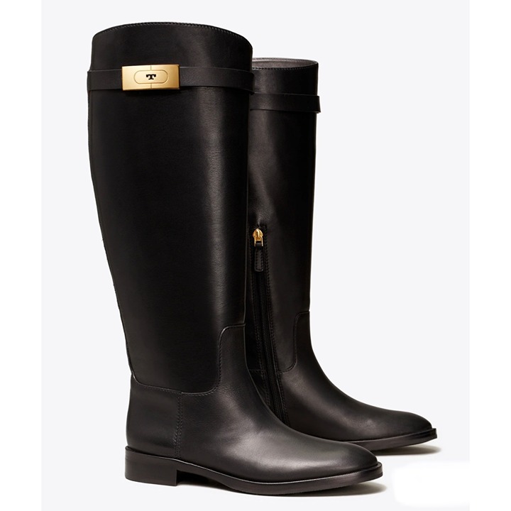 NWOB TORY BURCH T-HARDWARE black leather RIDING BOOTS size 7.5