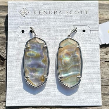 NWOT Kendra Scott Elle Faceted Drop Earrings in White Abalone