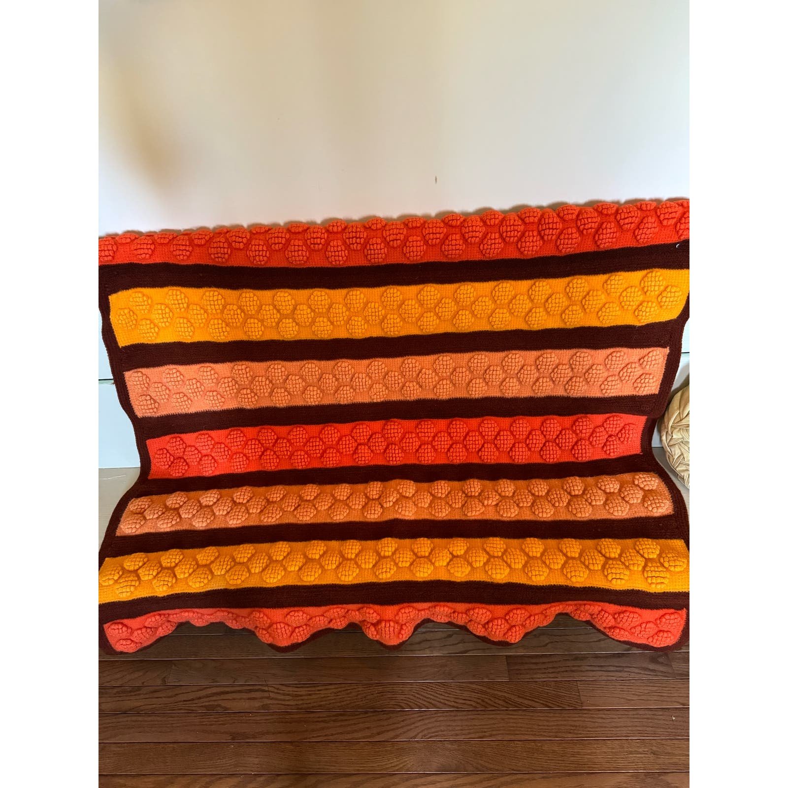 Wool Popcorn Knotted Blanket - Brown and orange tones