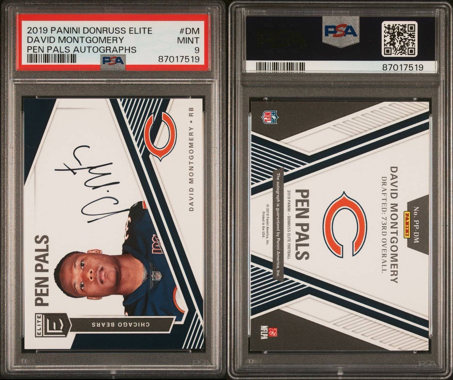 David Montgomery 2019 Donruss Elite Rookie Pen Pals Auto PSA 9 RC