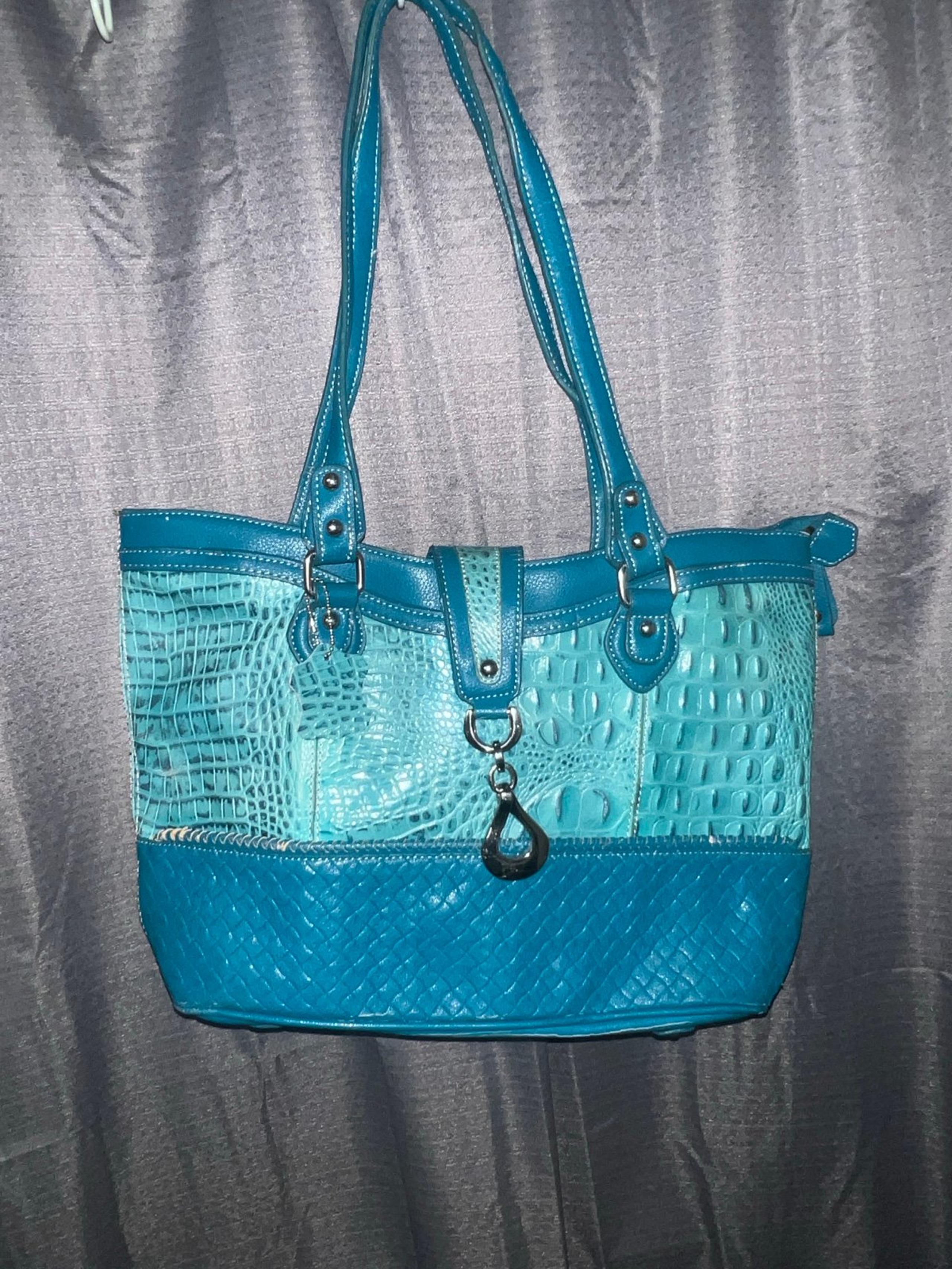 MC Marc Chantel Shoulder Bag Light Blue Crocodile Reptile Faux Leather