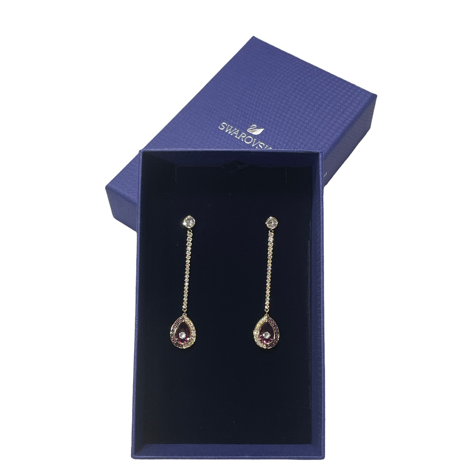 Swarovski Black Baroque Drop Pierced Earrings, Purple New