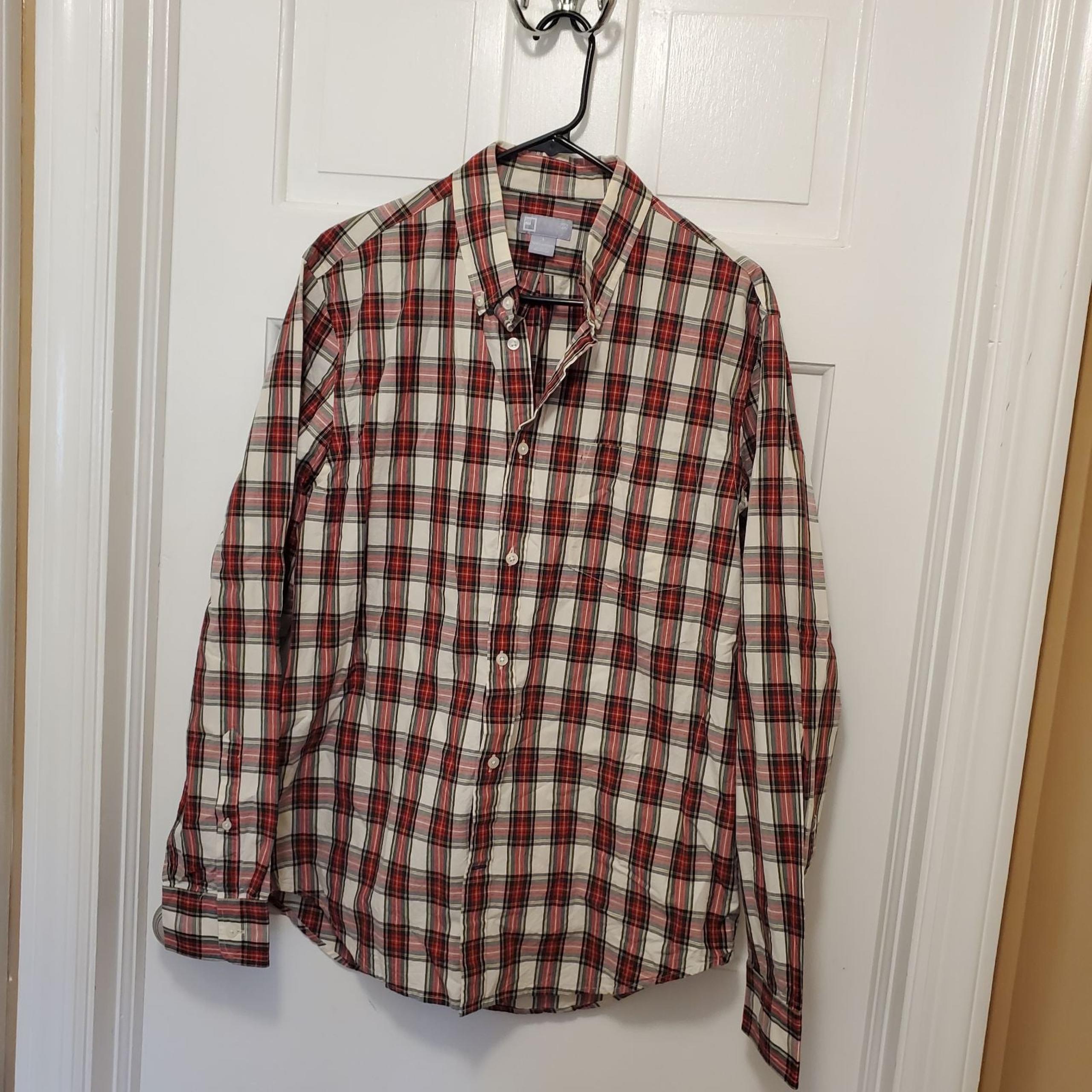 JCPENNEY MENS PLAID BUTTON FRONT SHIRT SIZE LG