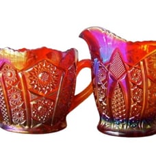 NEW IN THE BOX Carnival INDIANA Glass Iridescent Creamer and Sugar Set