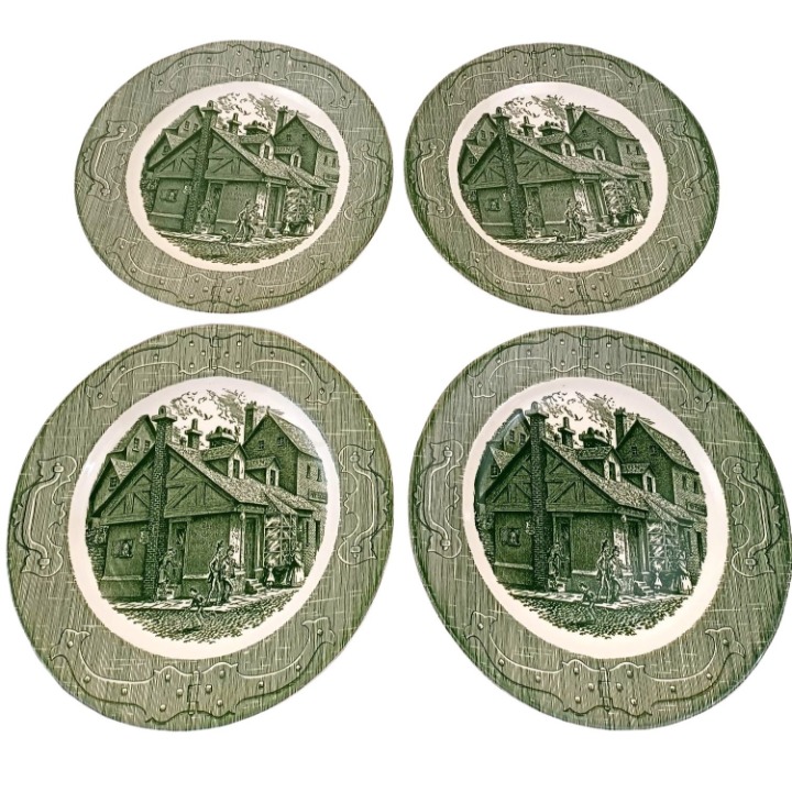 Vtg Set of 4 Old Curiosity Shop Underglaze 10 Dinner Plate Royal China USA