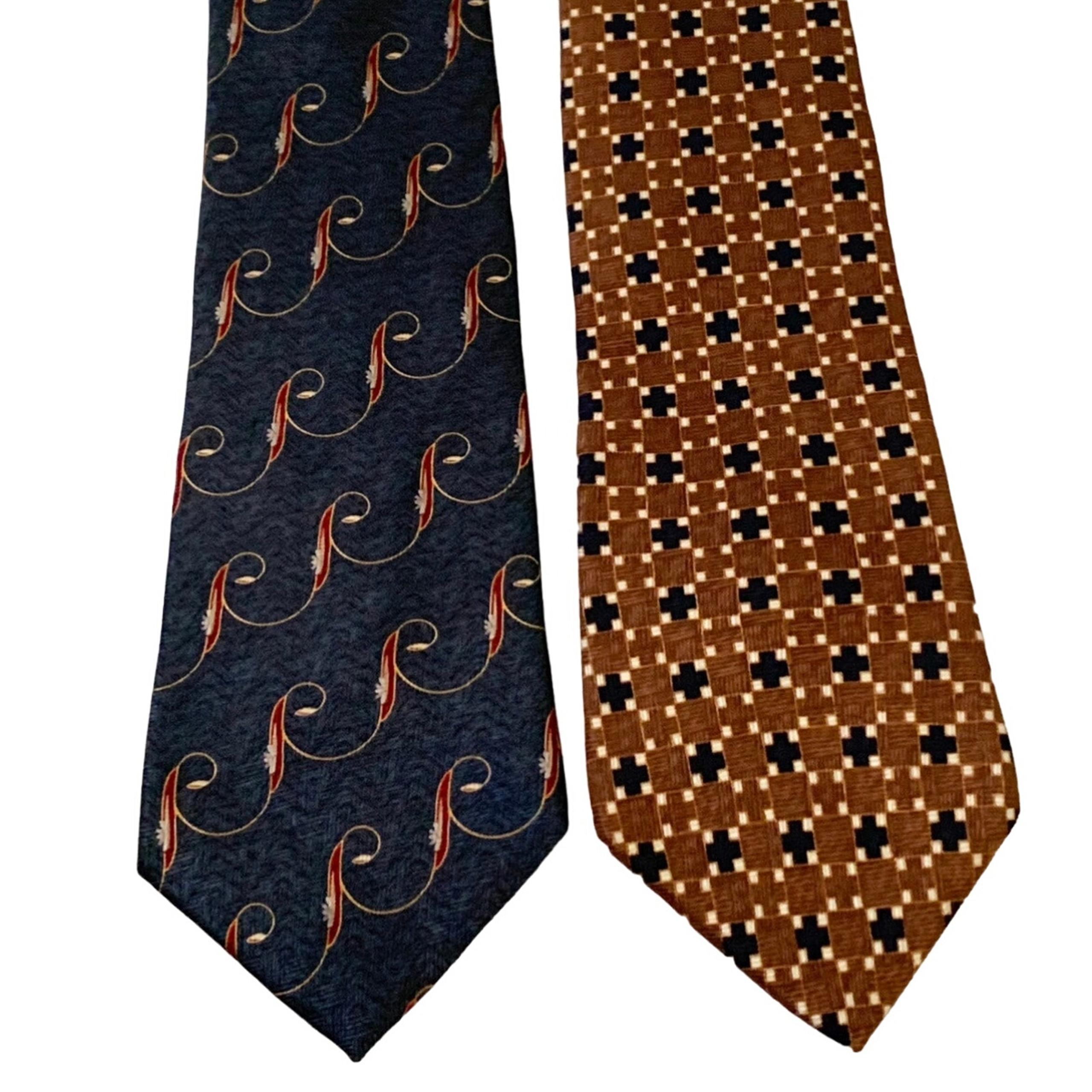 BILL BLASS 2 Pc Men’s Neck Ties From Black Label & NEO Collections Blue Brown