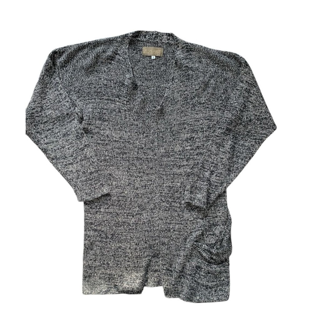 Zuza Bart Black and Tan V-Neck Linen Sweater with Knitted Texture S