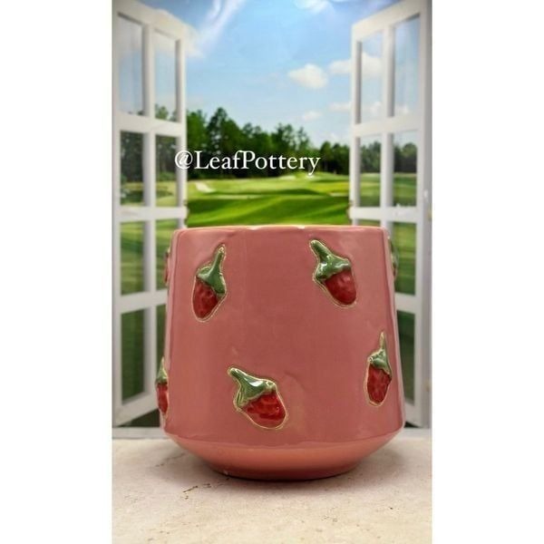 Bunch of Strawberries (LG) Pink/Red Ceramic Planter Pot without drainage hole