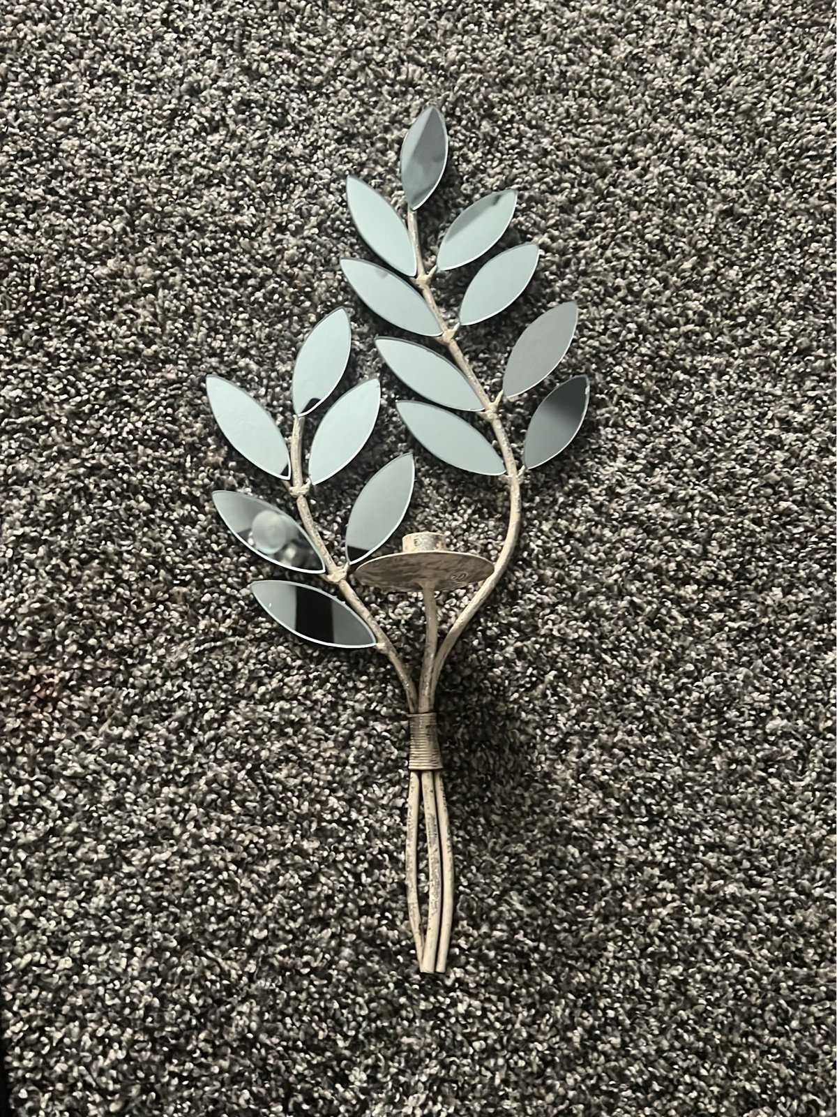 Vintage Mirrored Leaves Wrought Iron Wall Mounted Sconce Candleholder 21.5 Long