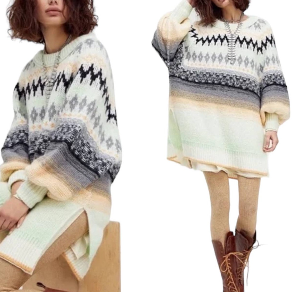 Free People Frozen Forrest Oversize Tunic Sweater Size Small