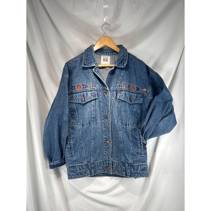 Together Women's Blue Trucker Jacket Long Sleeve Denim Button Front Size Large