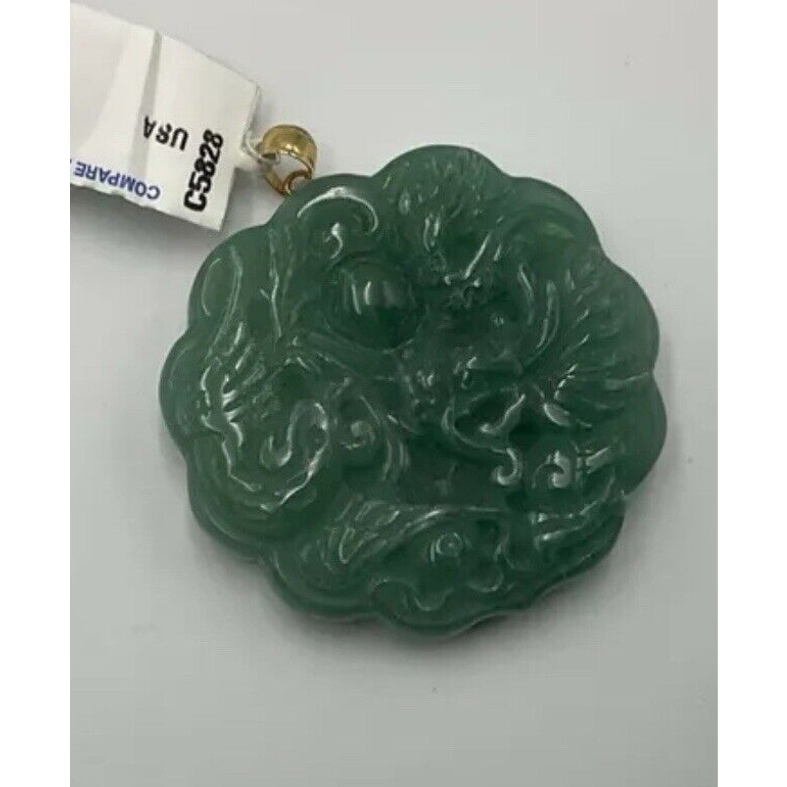 Vintage Natural Genuine Green Aventurine 14k Gold Pendant J2