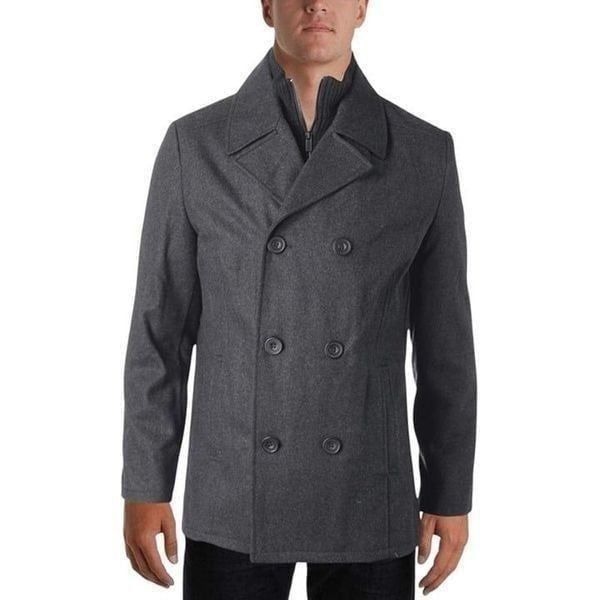 Kenneth Cole Men's Small Double Breasted Wool Blend Peacoat in Charcoal NWT