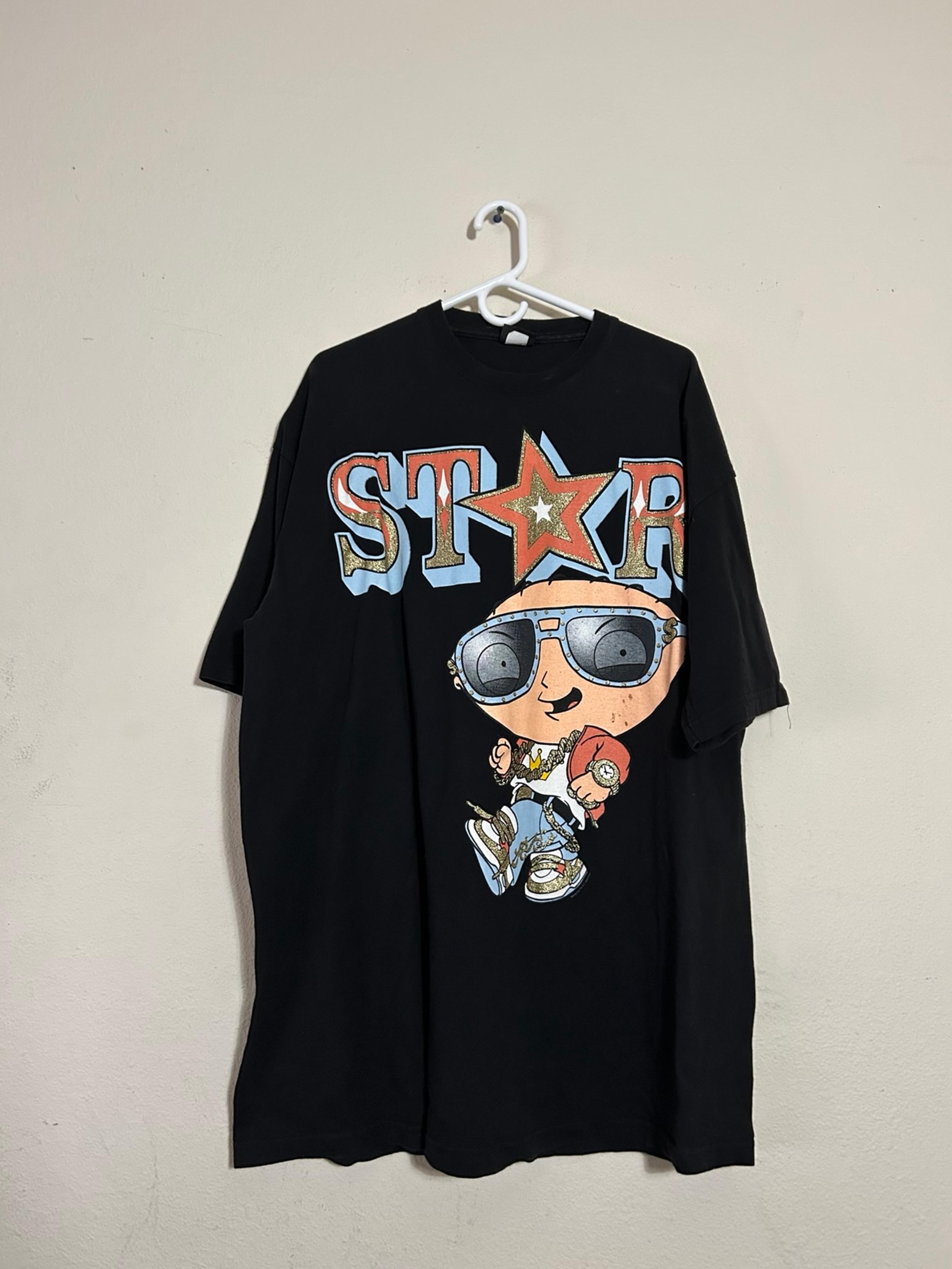 VTG Y2K EARLY 2000s FAMIKY STEWIE GRIFFIN STAR BLACK  OVERSIZED T SHIRT SIZE 2XL