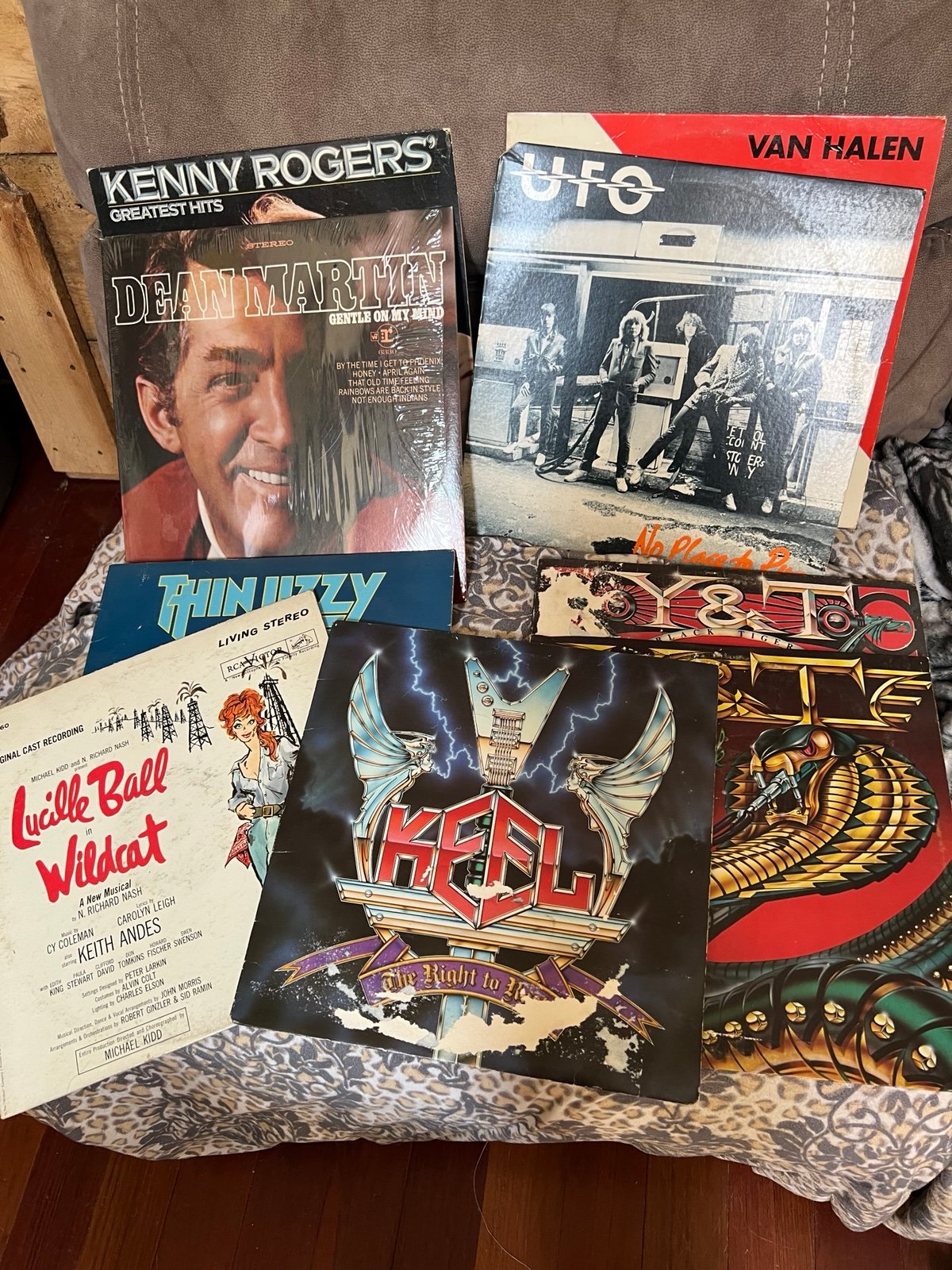 9 vintage Vinyl record lot Keel y & t Thin Lizzy van halen lucille ball +