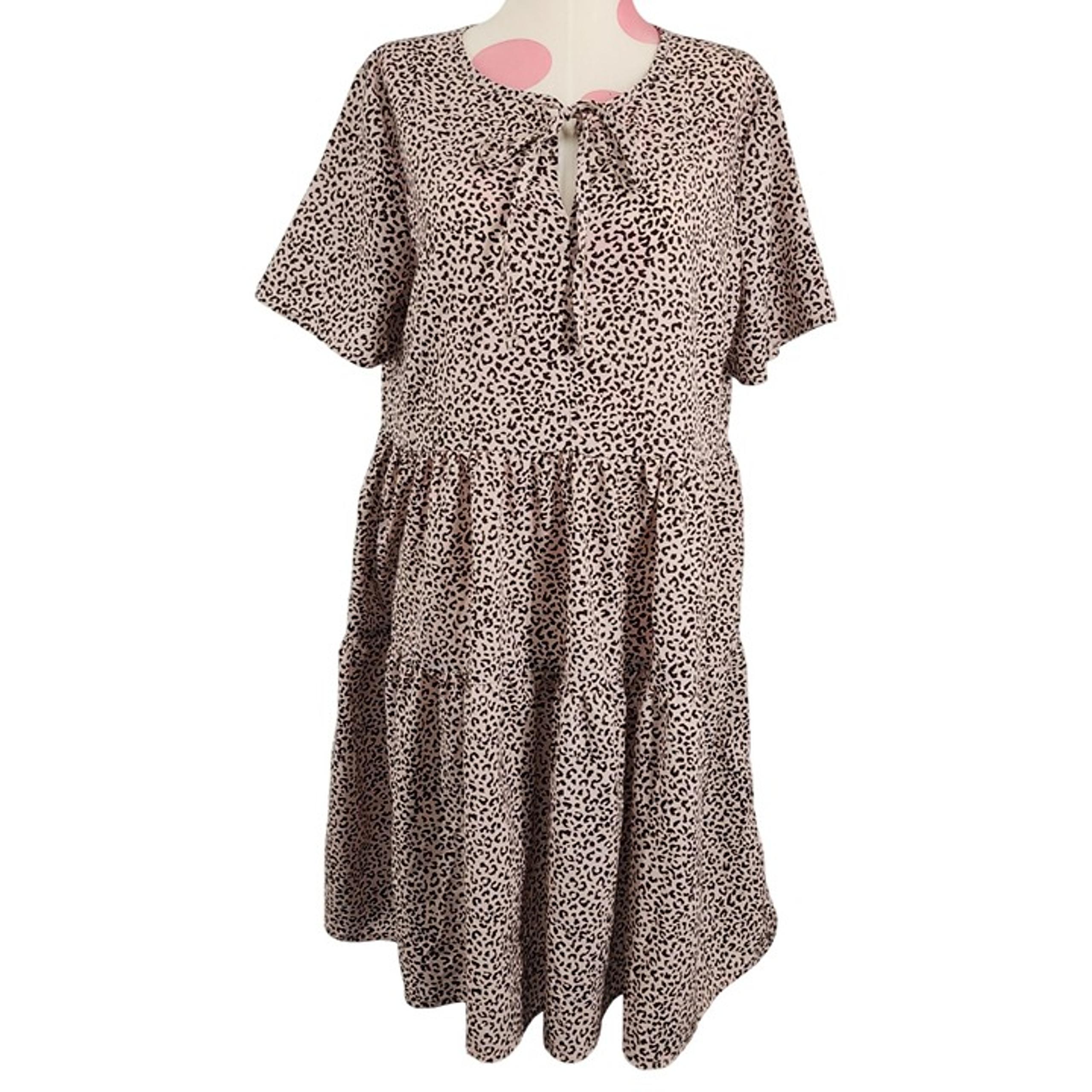 Women's Shein Leopard Print Pink Brown Tiered Ruffle Babydoll Dress Small