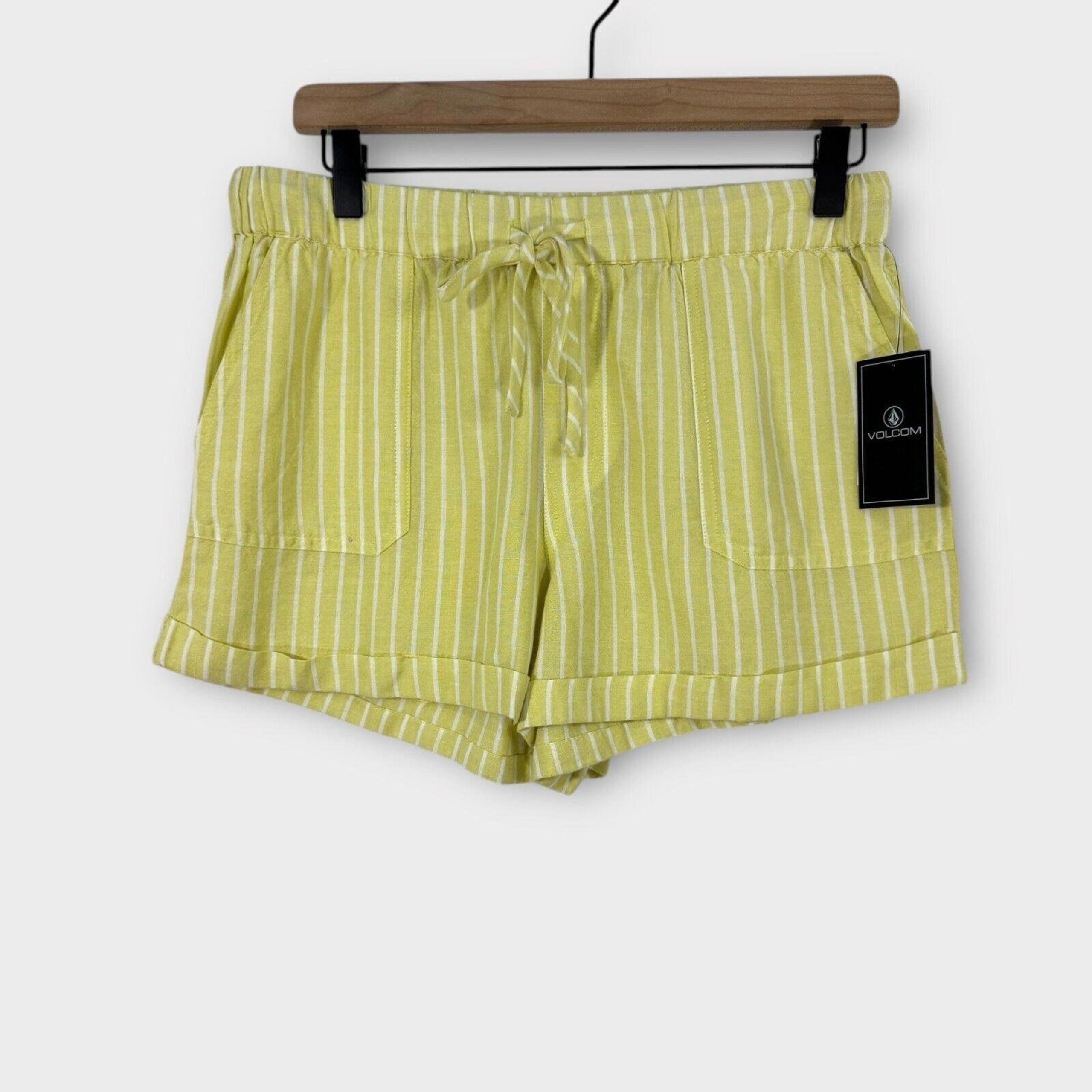 Volcom Womens Size Small Yellow Stripe Sunday Strut Pull On Casual Shorts New