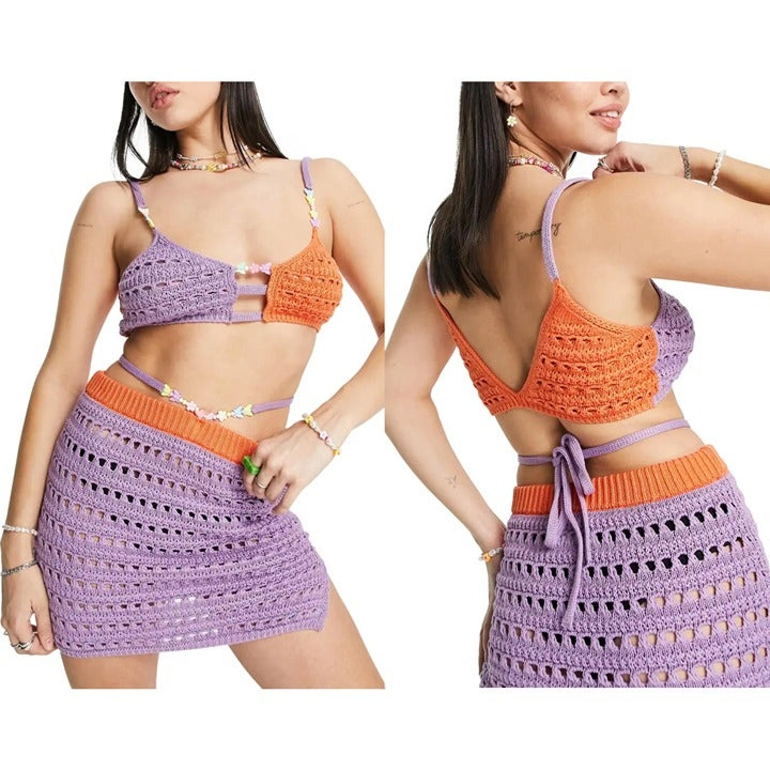 ASOS Colorblock Beaded Crochet Bralette Size 6 NWT