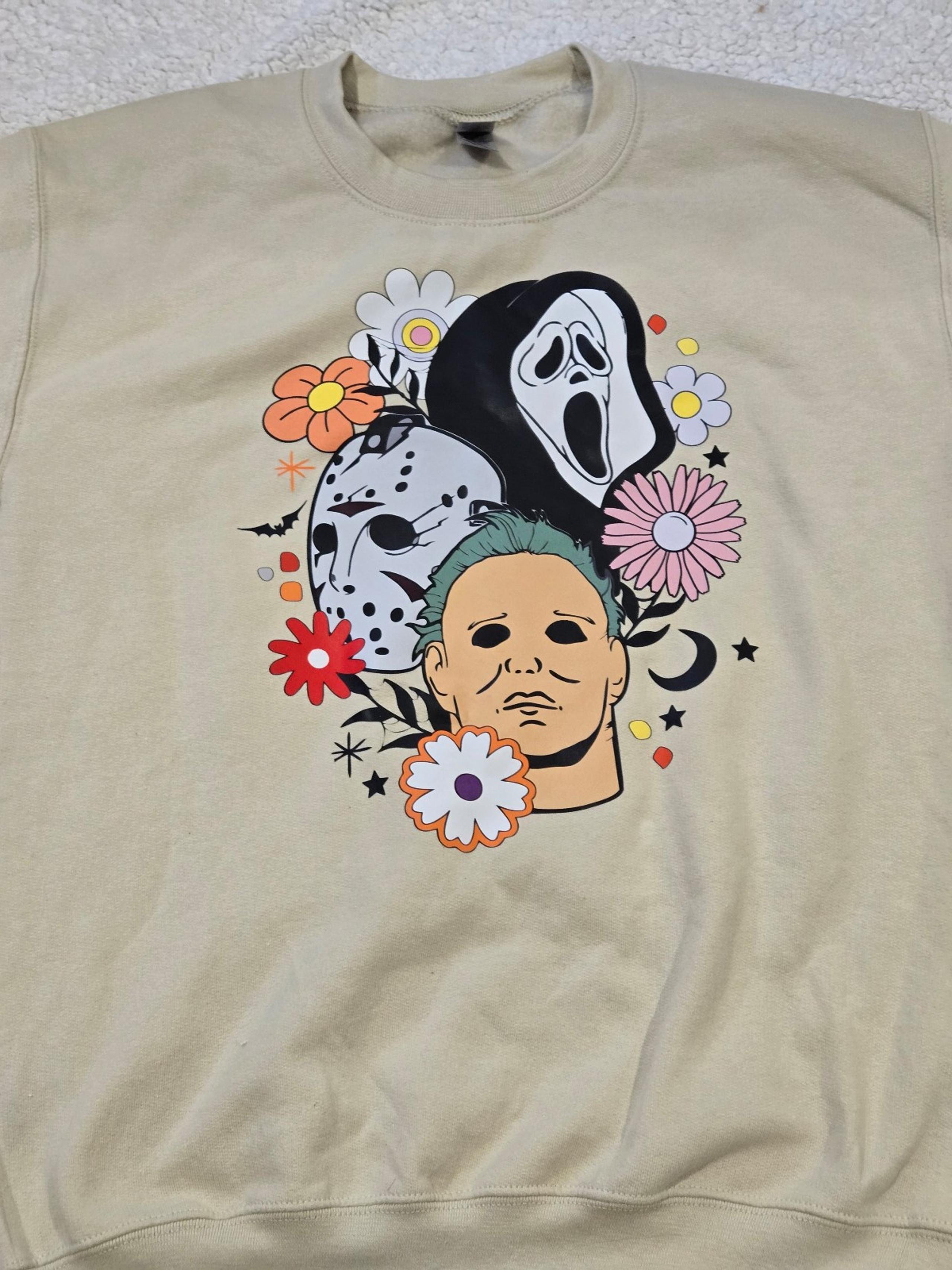 Jason, Ghostface, and Michael Myers Halloween Sweatshirt Womens Gildan Size S.