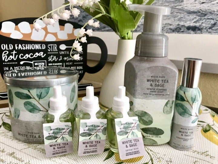 BBW white tea & sage wallflower refills, candle and foaming hand soap