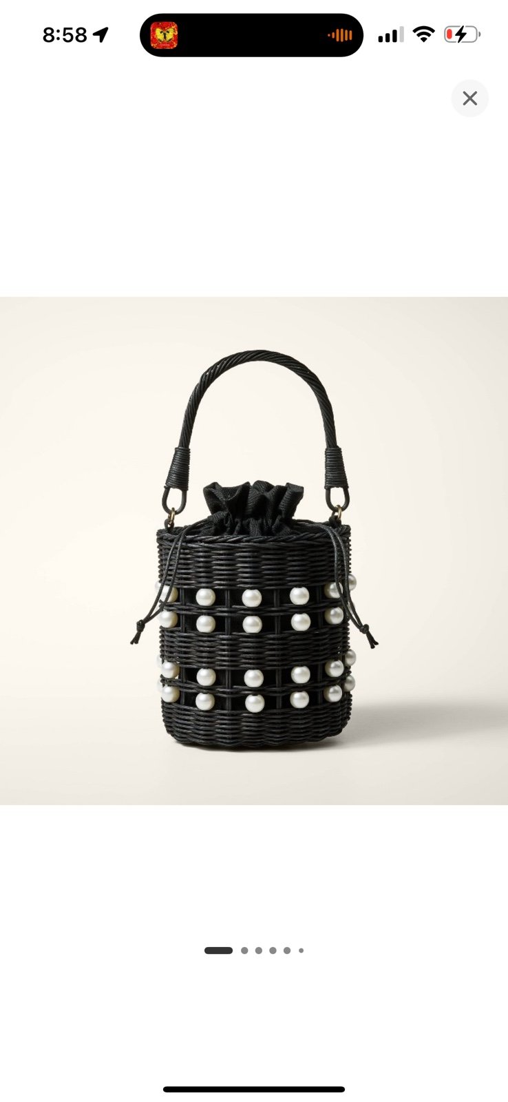 NWT♠️ Kate Spade Target Pearl Embellished Basket Bucket Bag Black Wicker Handbag