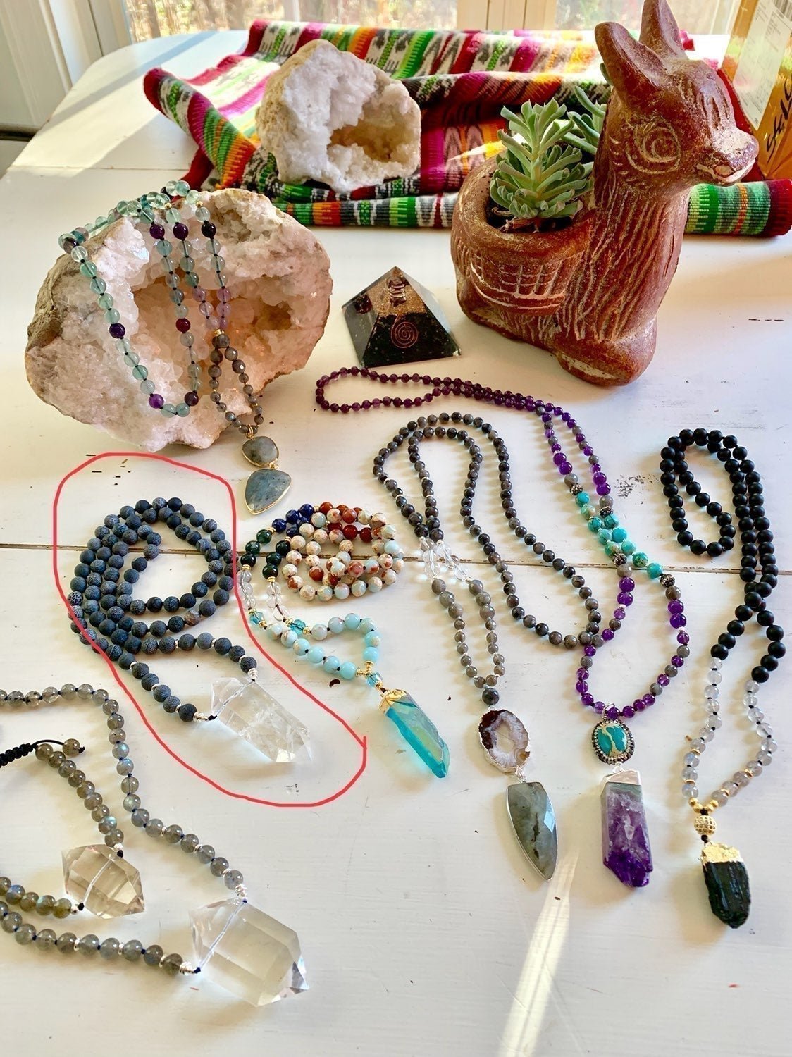 Dragons Vein Agate + Quartz Necklace