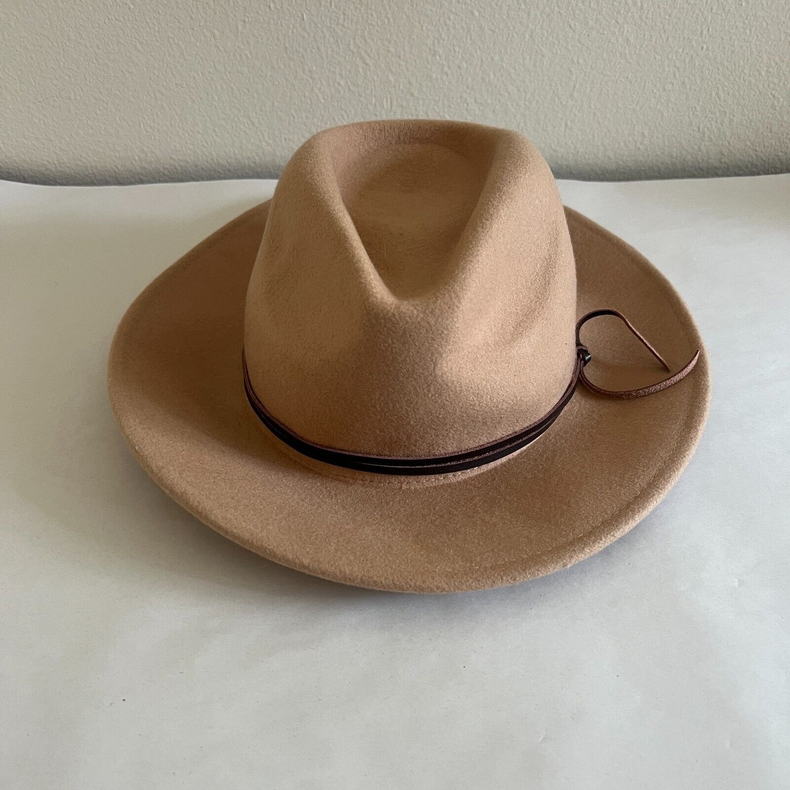Anthropologie Womens Wool Fedora Hat OS Western Boho Festival Classic Tan