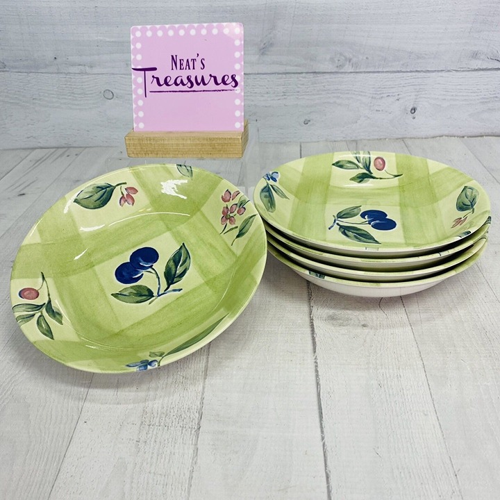Nikko SUMMER DANCE Green Plums Berries Oven To Table Safe Soup Cereal Bowl Set 5