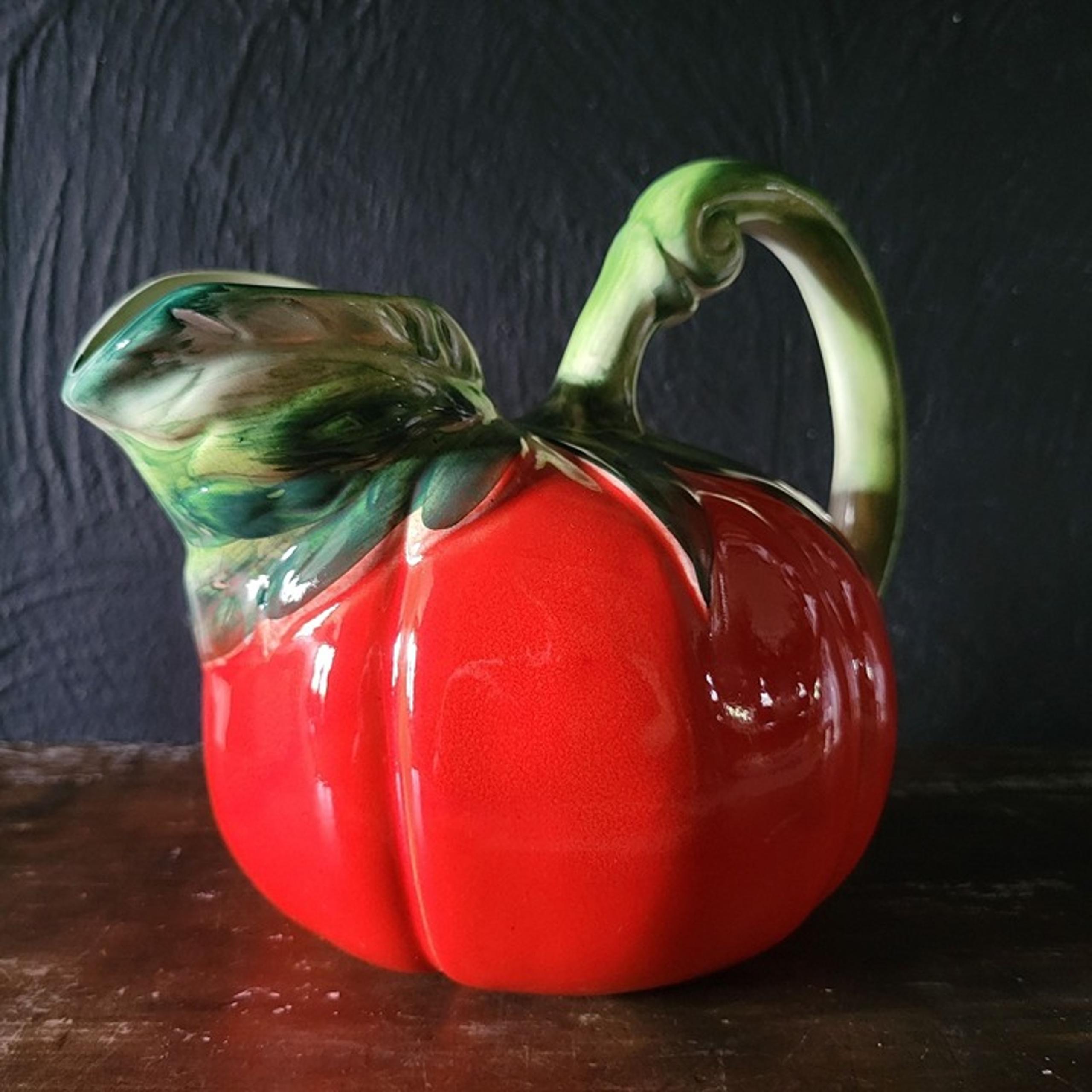 Vintage Ancora Italy Handpainted Tomato Pitcher, Vegetable Shape Pitcher